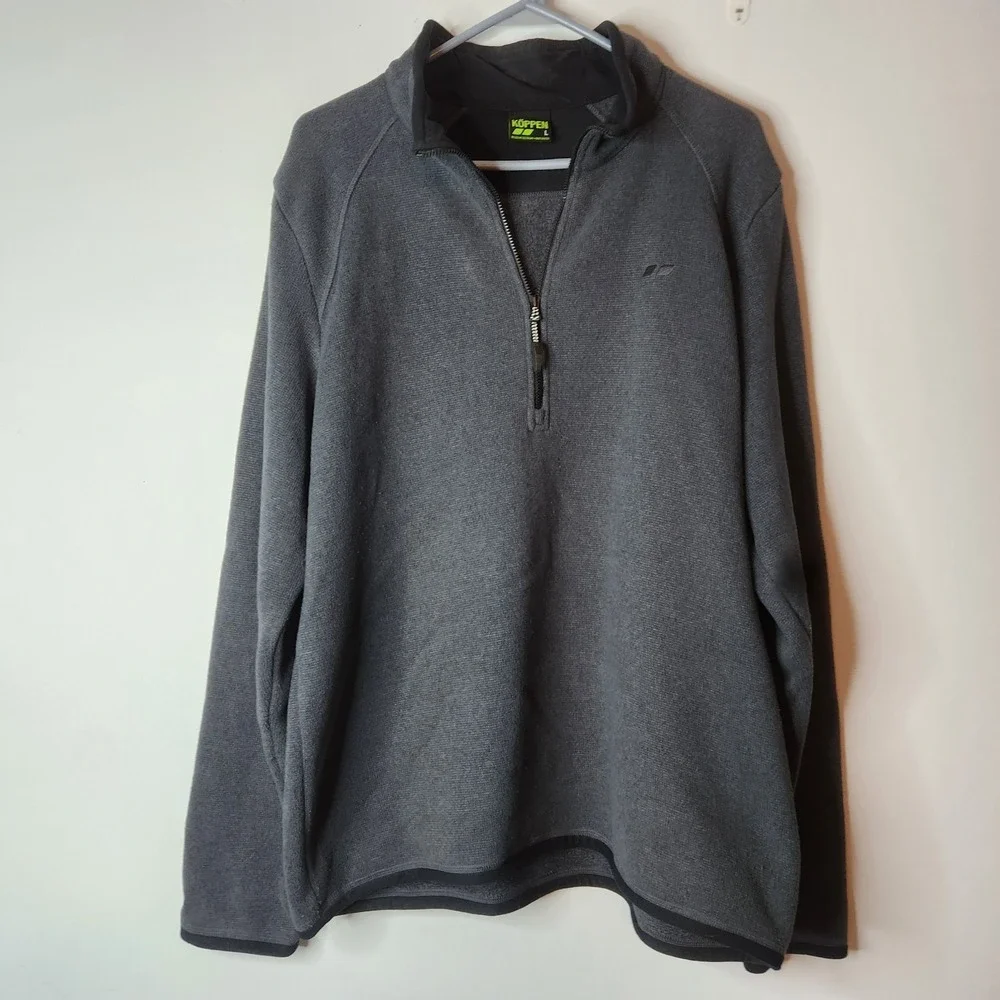 Koppen Fleece Pullover 1/4 Zip Mock Collar Gray‎ Raglan Sleeve Size Large